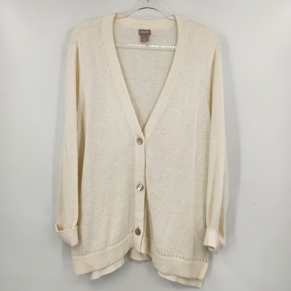 Chicos 4 Long Sleeve Button Front Cardigan Sweater Womens Size XXL Cream